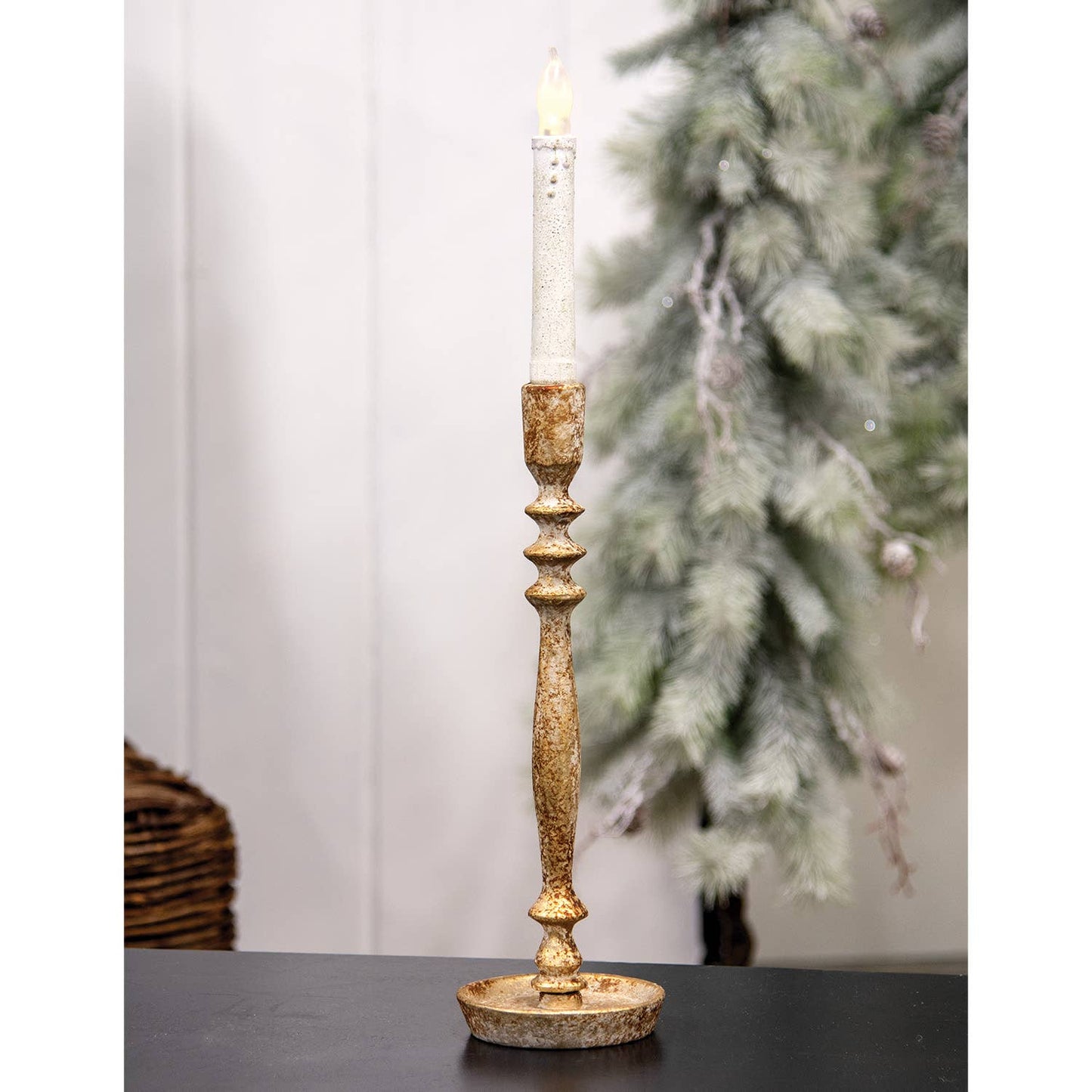 Distressed Gold Finish Candle Stick - 12"H