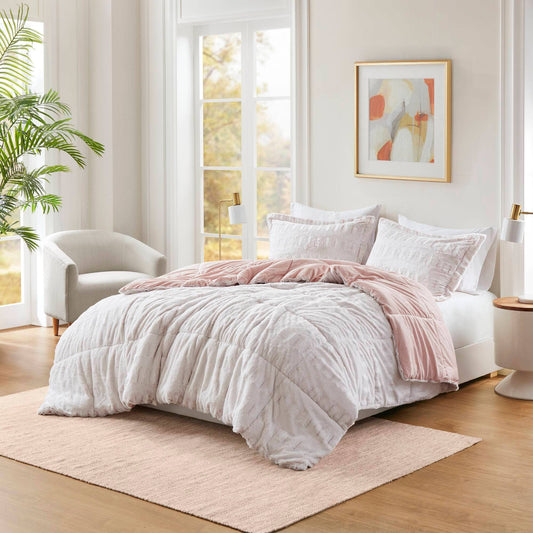 Long Faux Fur Comforter Mini Set, Blush