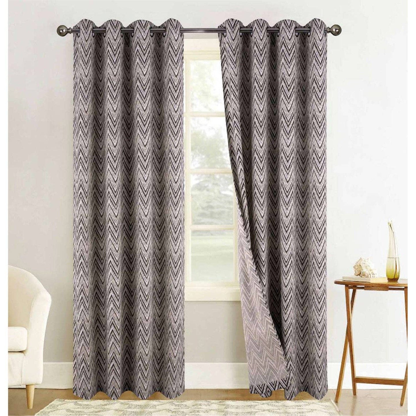 Chevron Jacquard Grommet Window Panel, 54x84 Inches