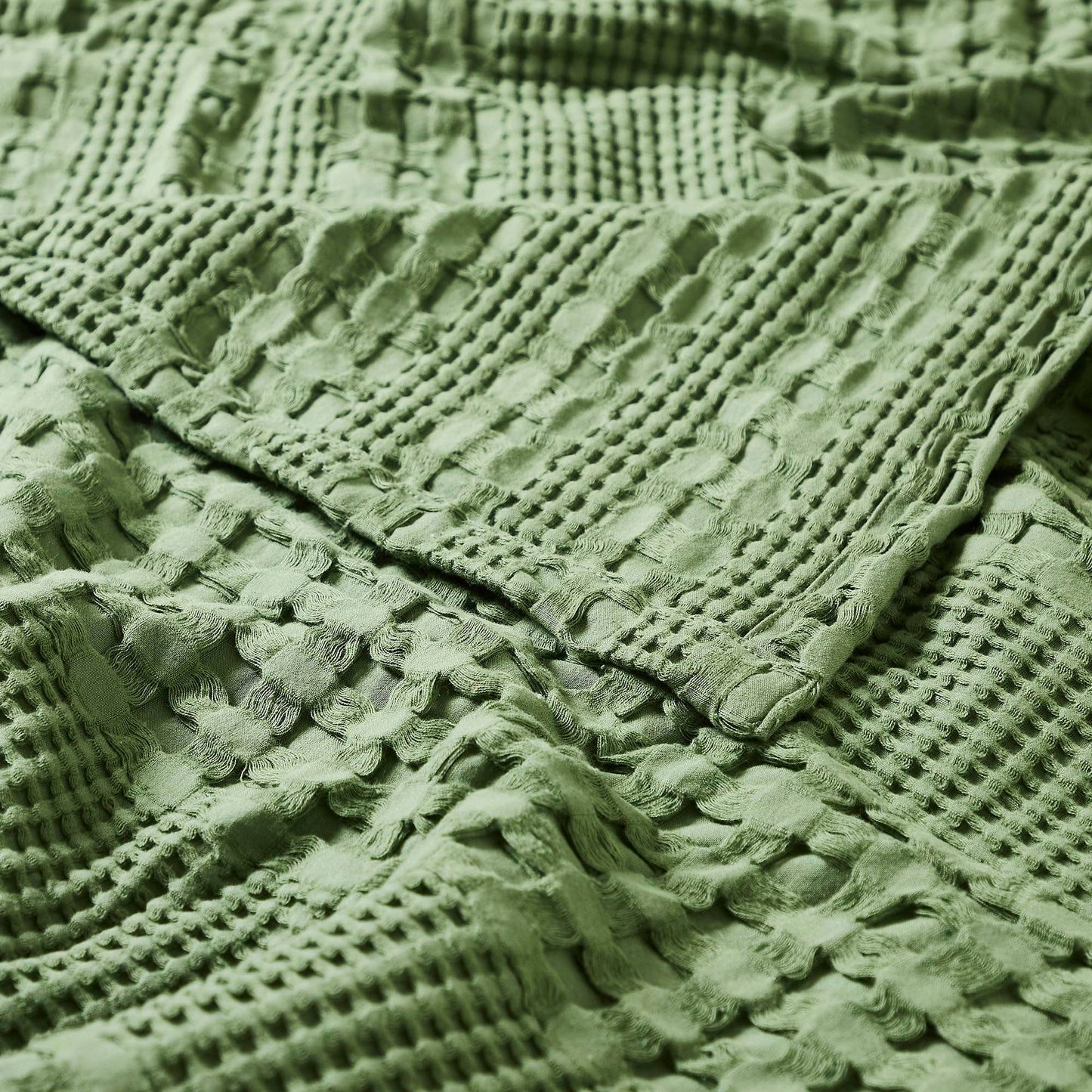Moss Green Waffle Weave Throw Blanket – Cotton 50x60