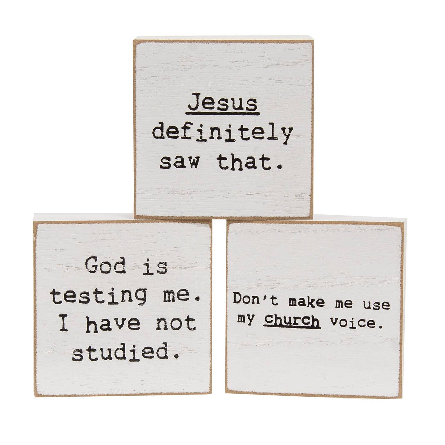 God Is Testing Me Mini Square Block - 3 Asstd.