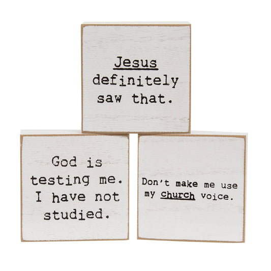 God Is Testing Me Mini Square Block - 3 Asstd.