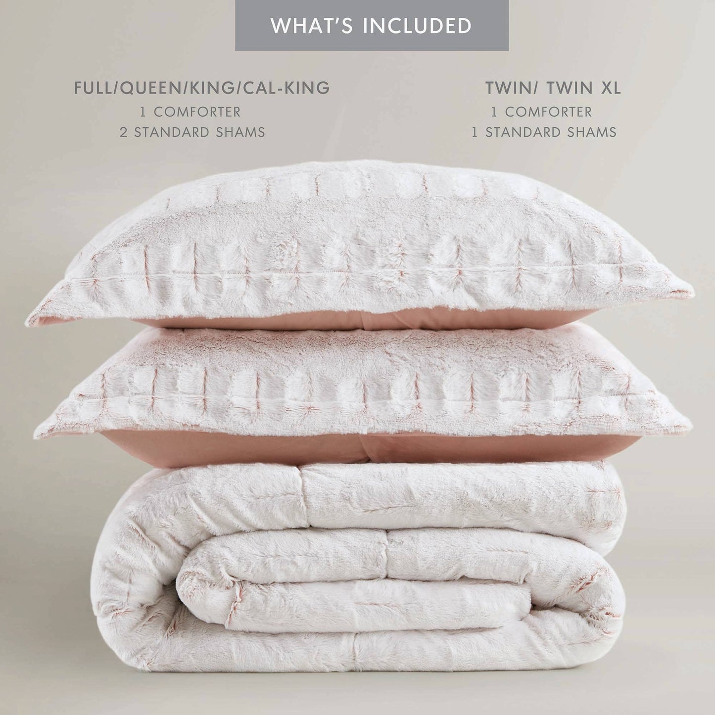 Long Faux Fur Comforter Mini Set, Blush