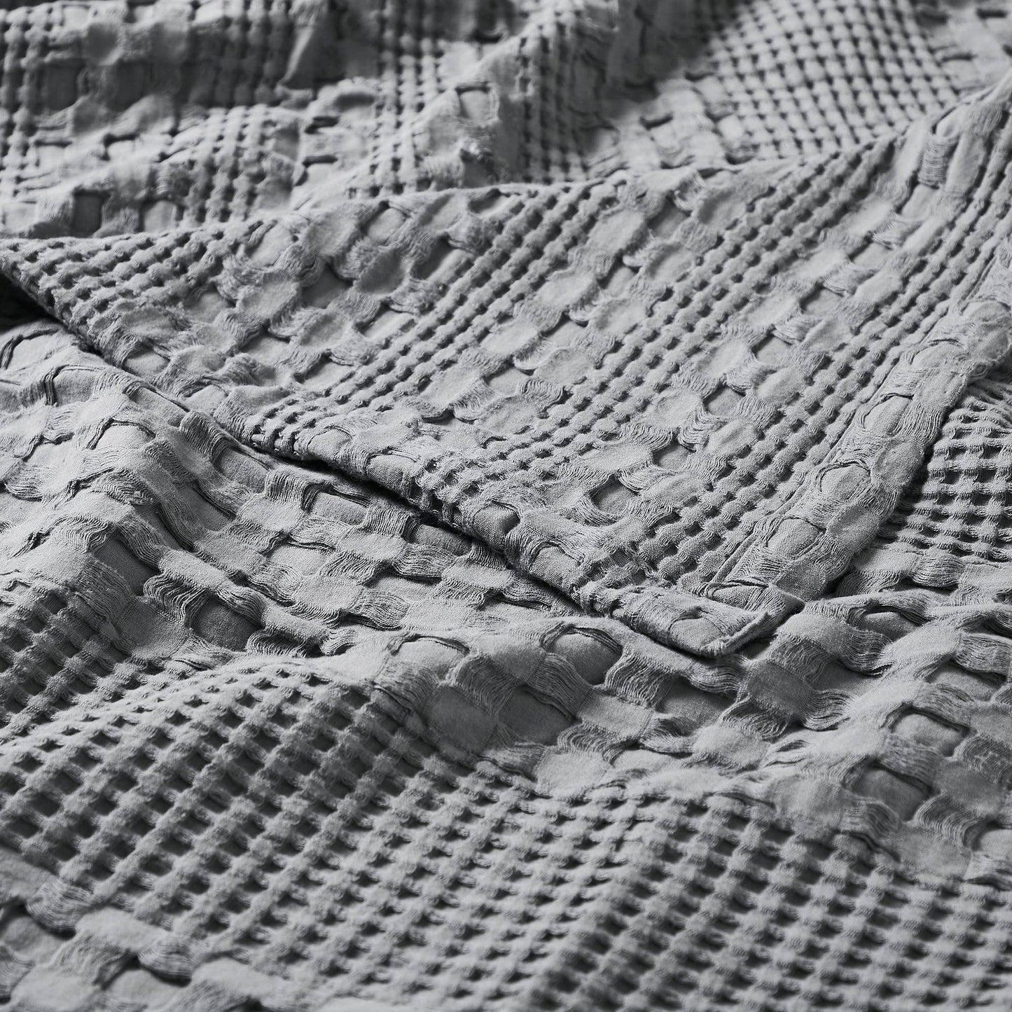 Dark Gray Waffle Weave Throw Blanket – Cotton 50x60