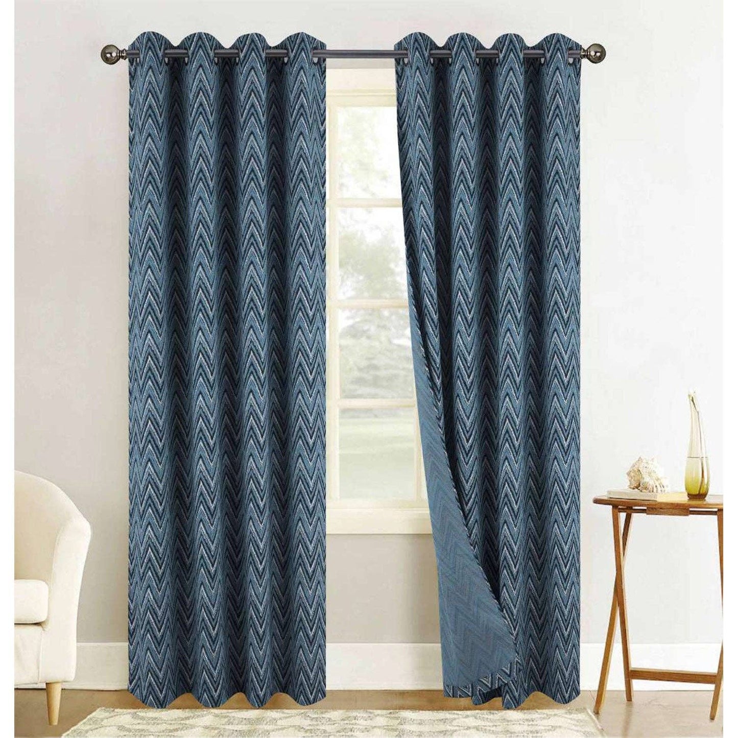 Chevron Jacquard Grommet Window Panel, 54x84 Inches