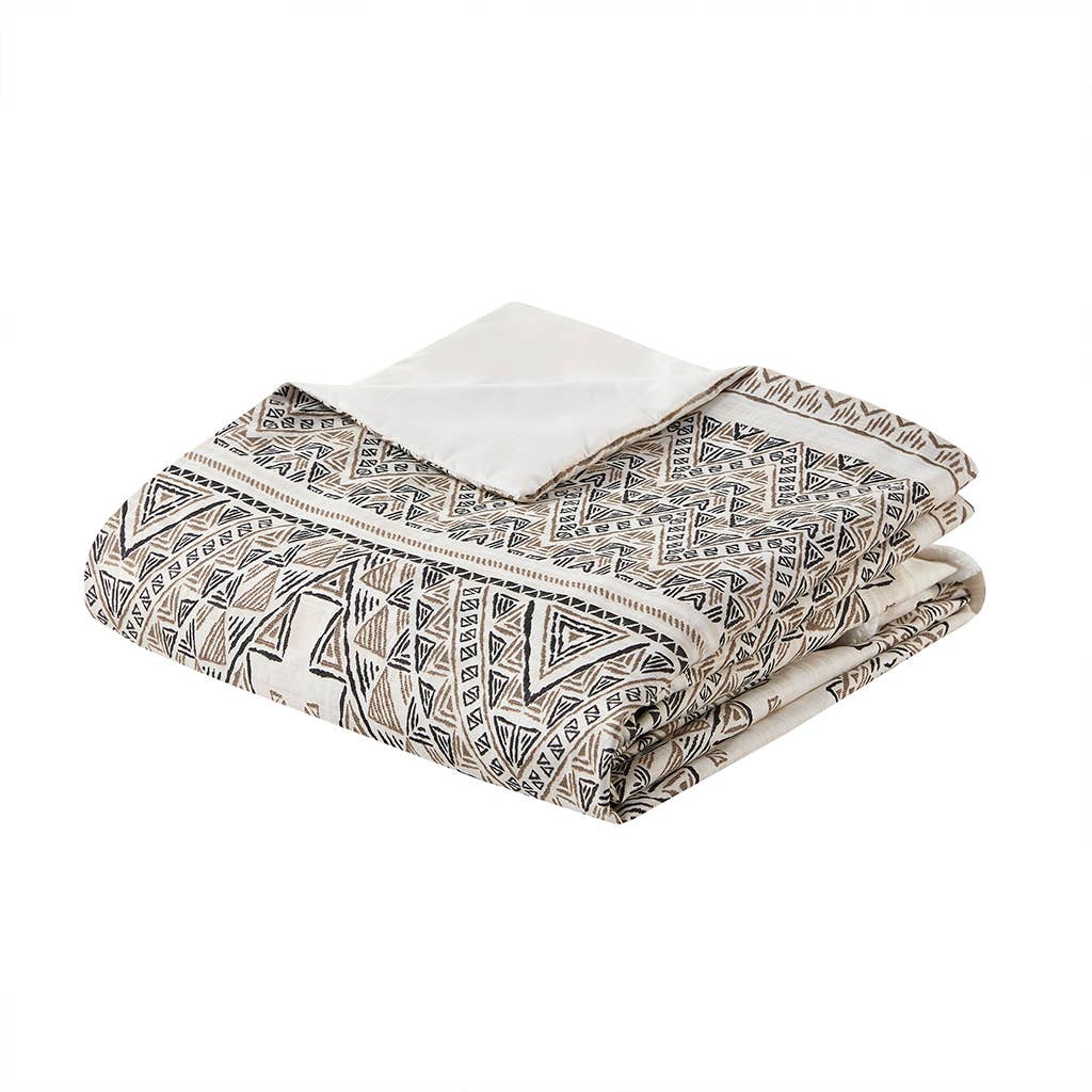 4 Piece Boho Printed Comforter Beige/Ivory
