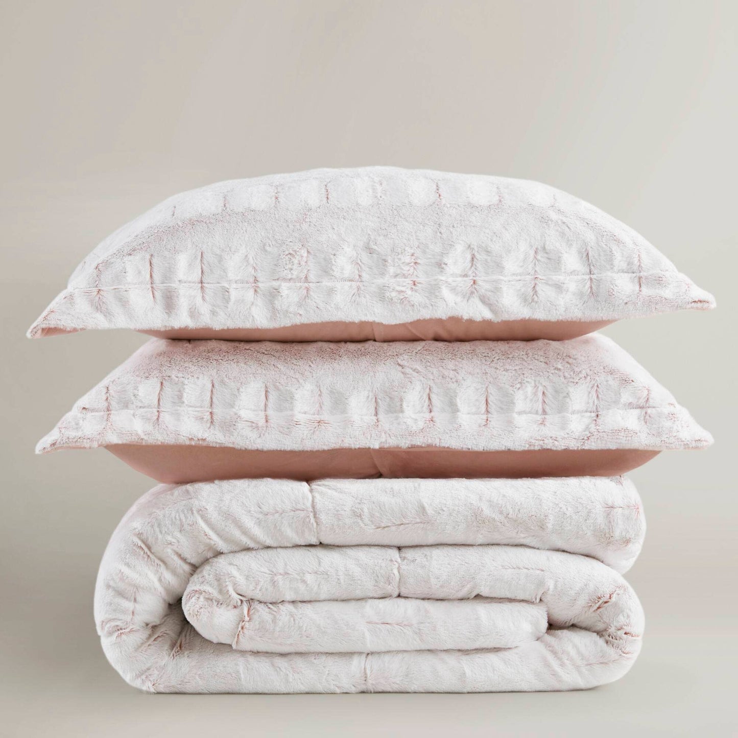 Long Faux Fur Comforter Mini Set, Blush